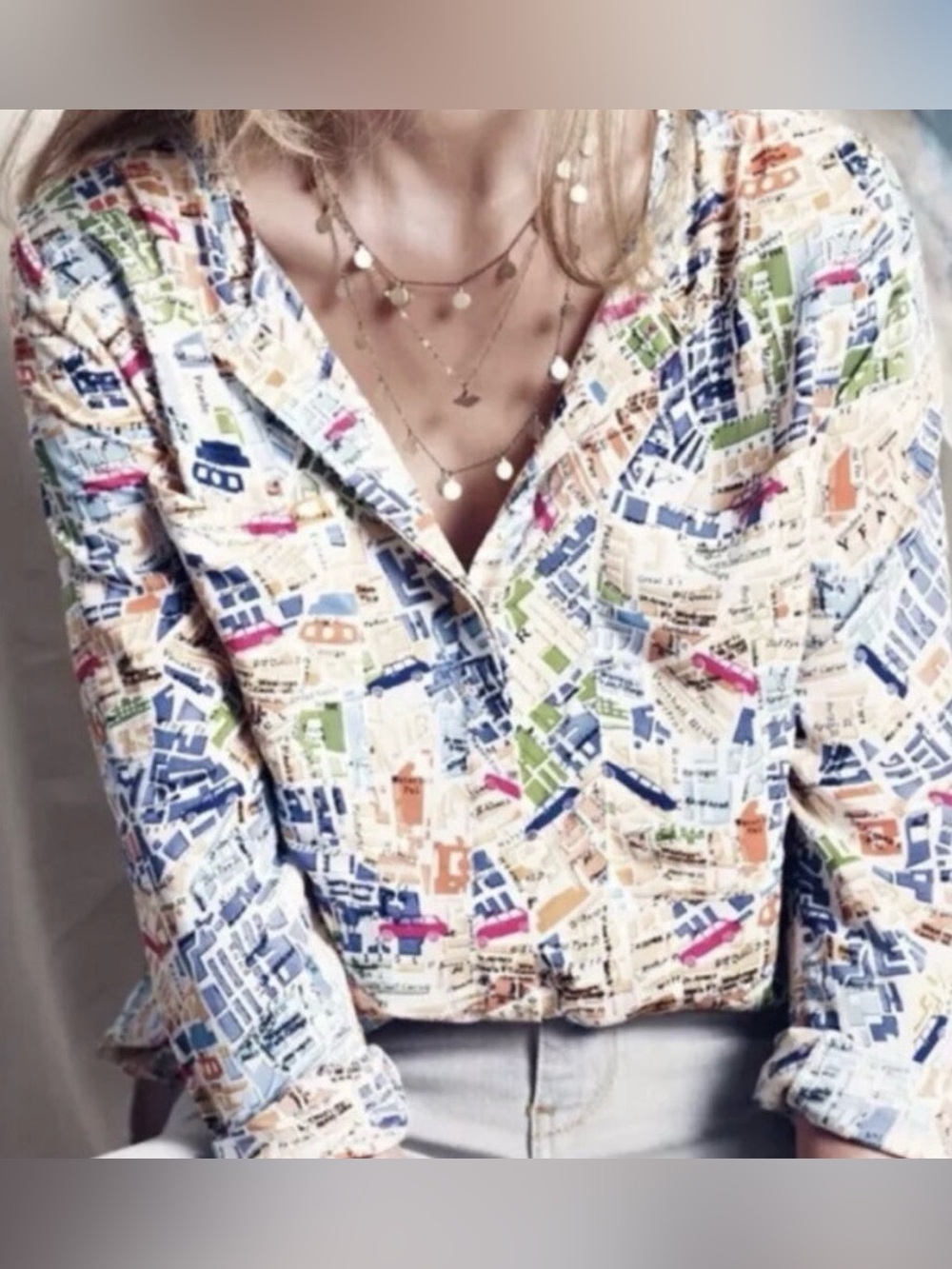 MAEVE Anthropologie Map Of London Blouse
